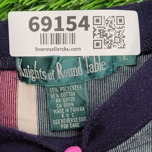 Vintage 90s MOD Stripes Shirt Large 21x27 Blue Red - Picture 7 of 12